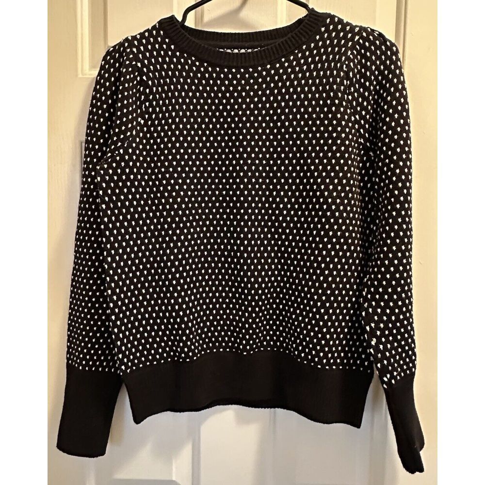 WOMEN'S TAHARI SWEATER TOP POLKA DOTS BLACK AND WHITE SIZE SMALL